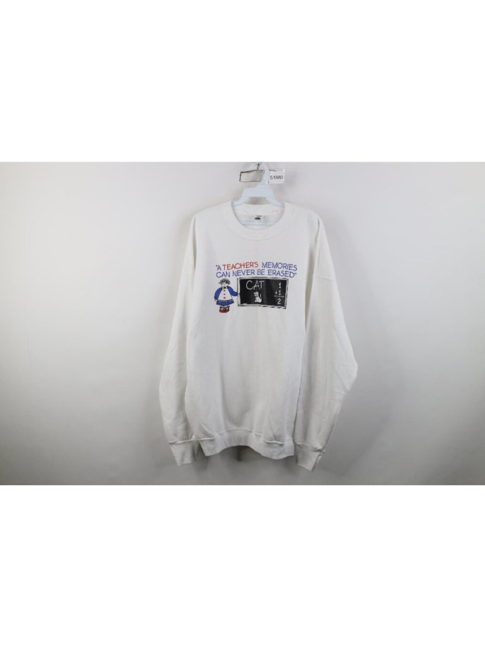 Vintage 90s Womens XL Teacher Instructor School Cat Crewneck Sweatshirt White
